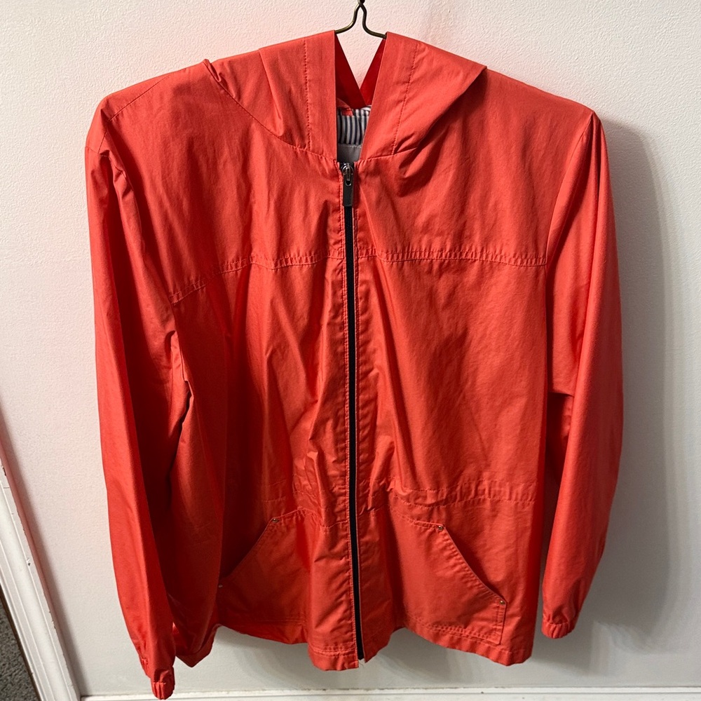 Vibrant Coral Hooded Windbreaker/Rainjacket